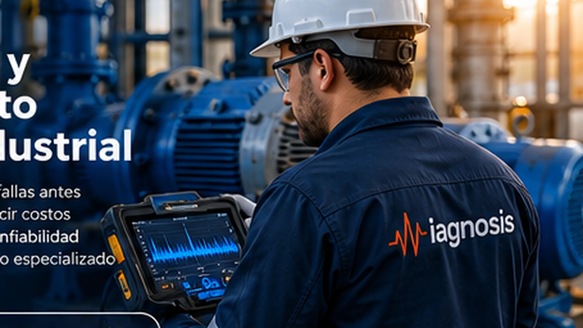 Especialista realizando diagnóstico predictivo en equipo industrial